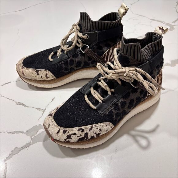 OTBT | Hybrid Mixed Media Calf Hair Leather Animal Print Fashion Sneakers Shoes - Picture 1 of 16